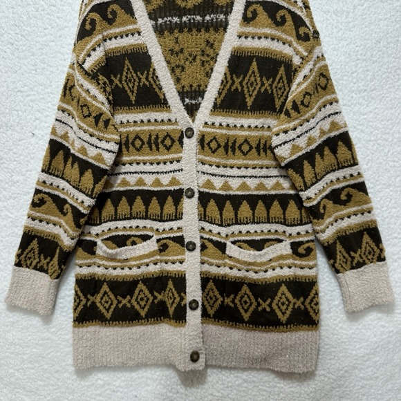 Frye Nordic Brown/Cream Button Front Sweater‎ Women's Size Large - Picture 6 of 12
